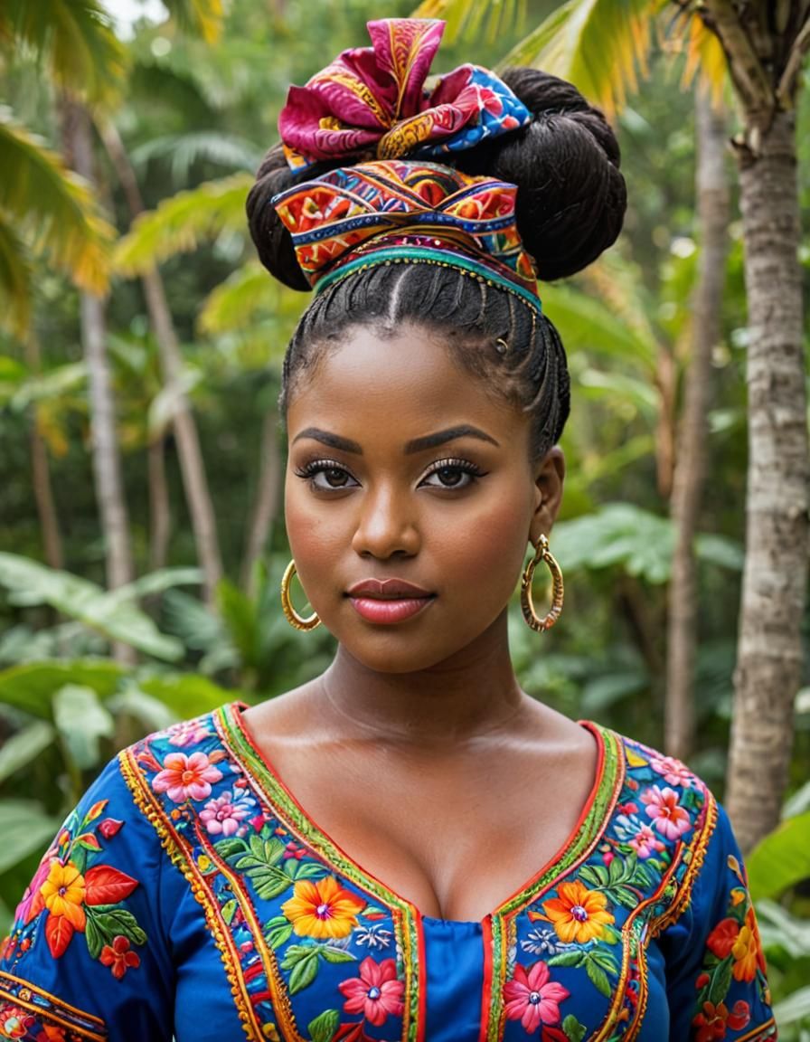Elegant Haitian Woman Portrait in Traditional Dress