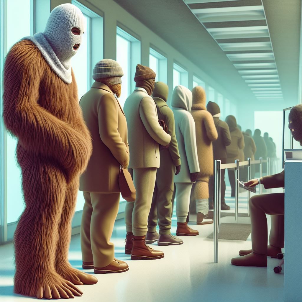 Bigfoot Patiently Waits In Long Line At Bank