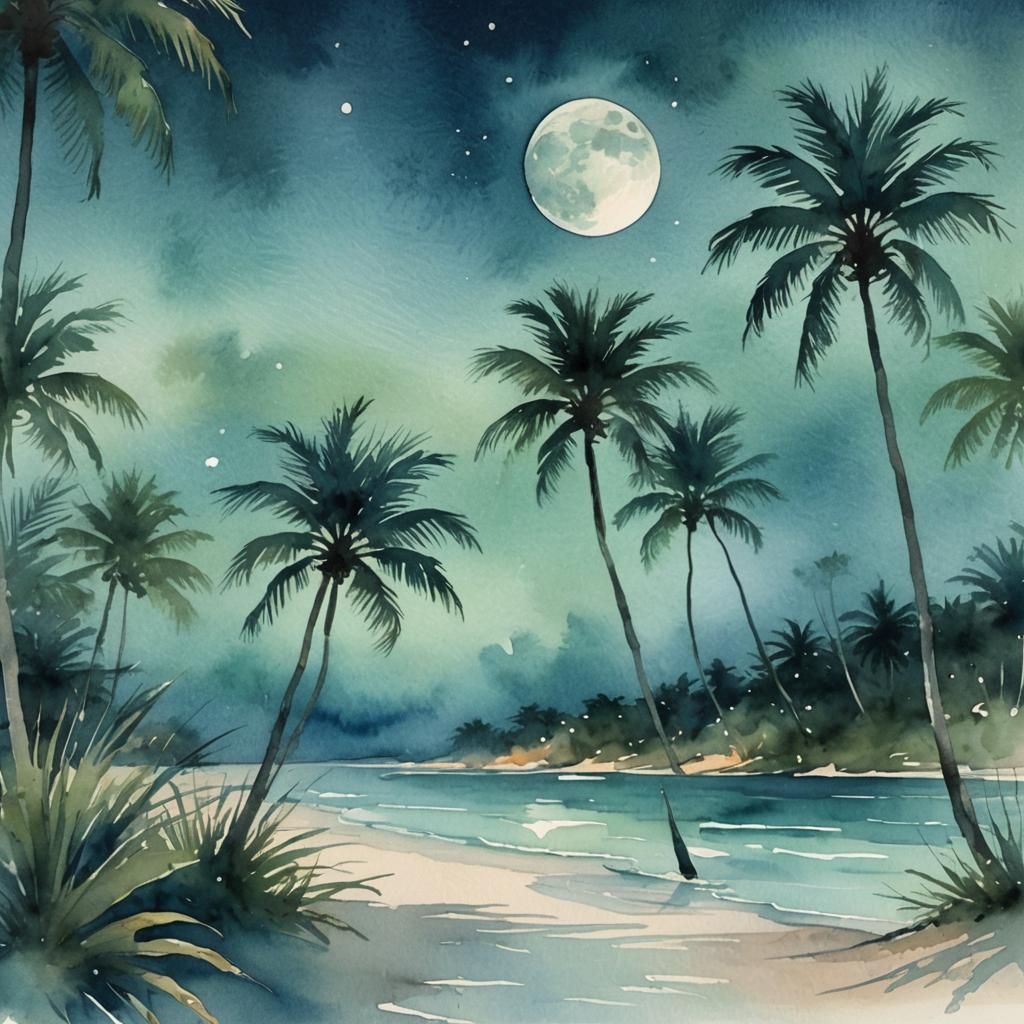 Palmeiras na orla de uma praia ao luar  by @JOSE EDUARDO CUNHA SANTOS
