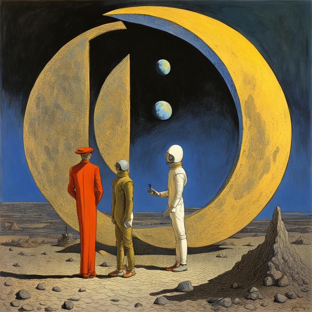 Award Show on the moon gouache Moebius Max Ernst - AI Generated Artwork ...