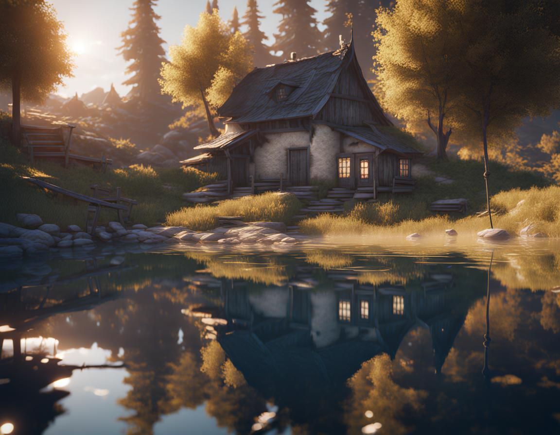 Lake with village