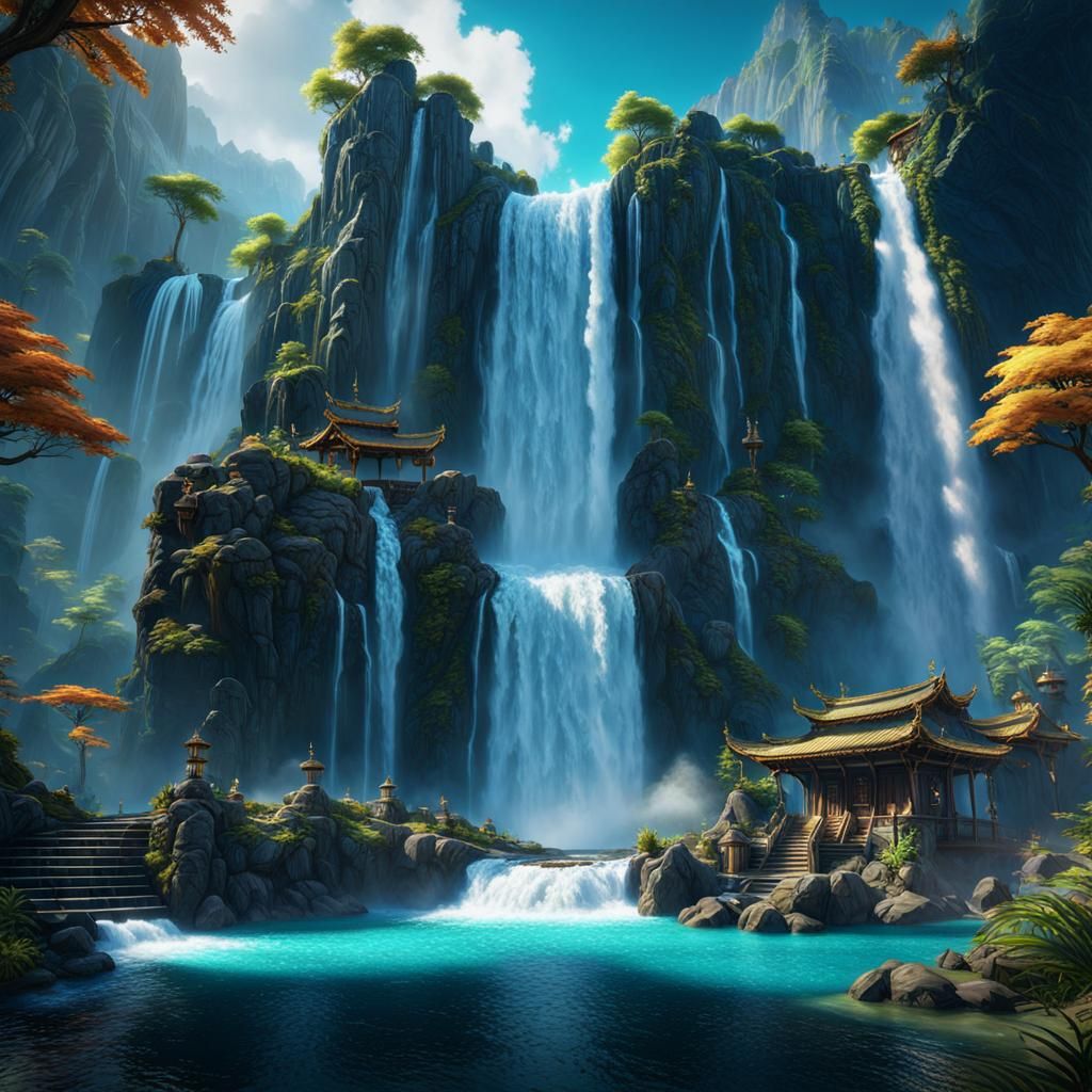 Beautiful zenote with water waterfall - AI Generated Artwork ...