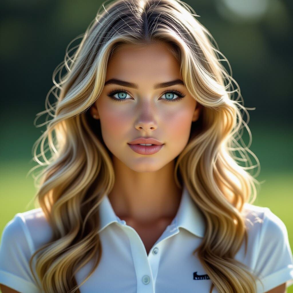 Hyperrealistic Blond Girl in Golf Dress