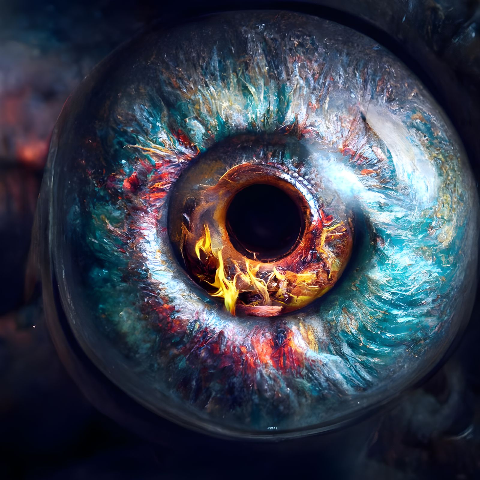 Flaming Eyeball Close-Up: Photorealistic Arcane Photography