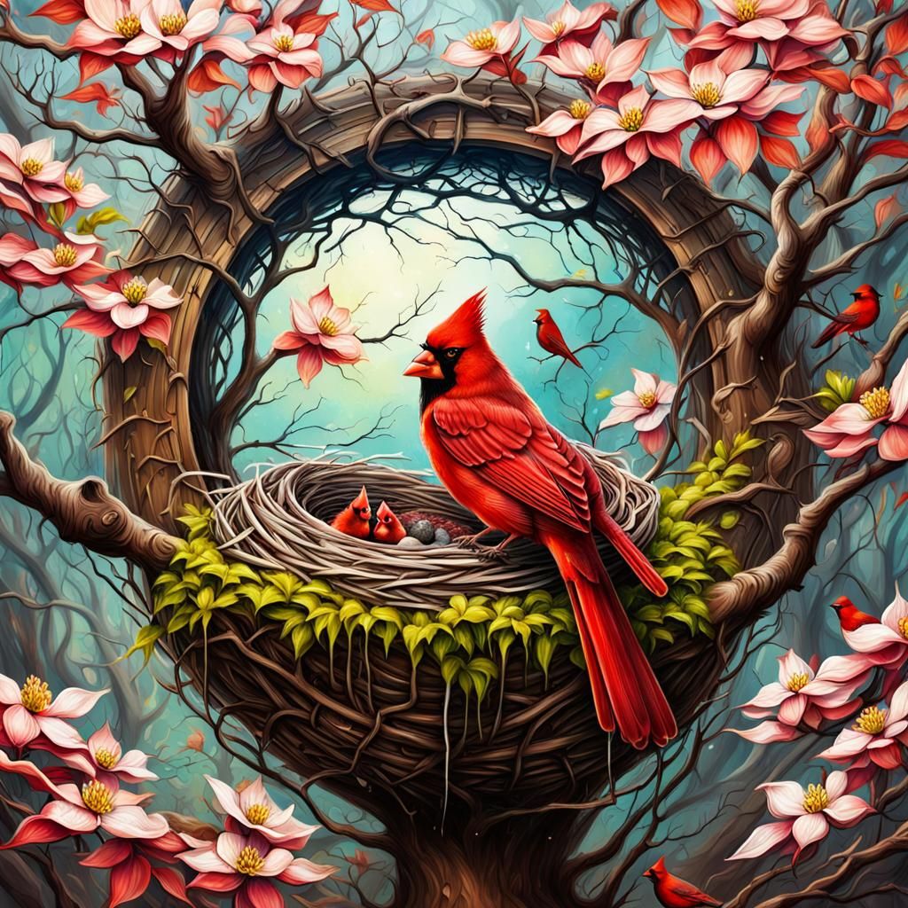 Cardinal Nest  by @KittyBoo