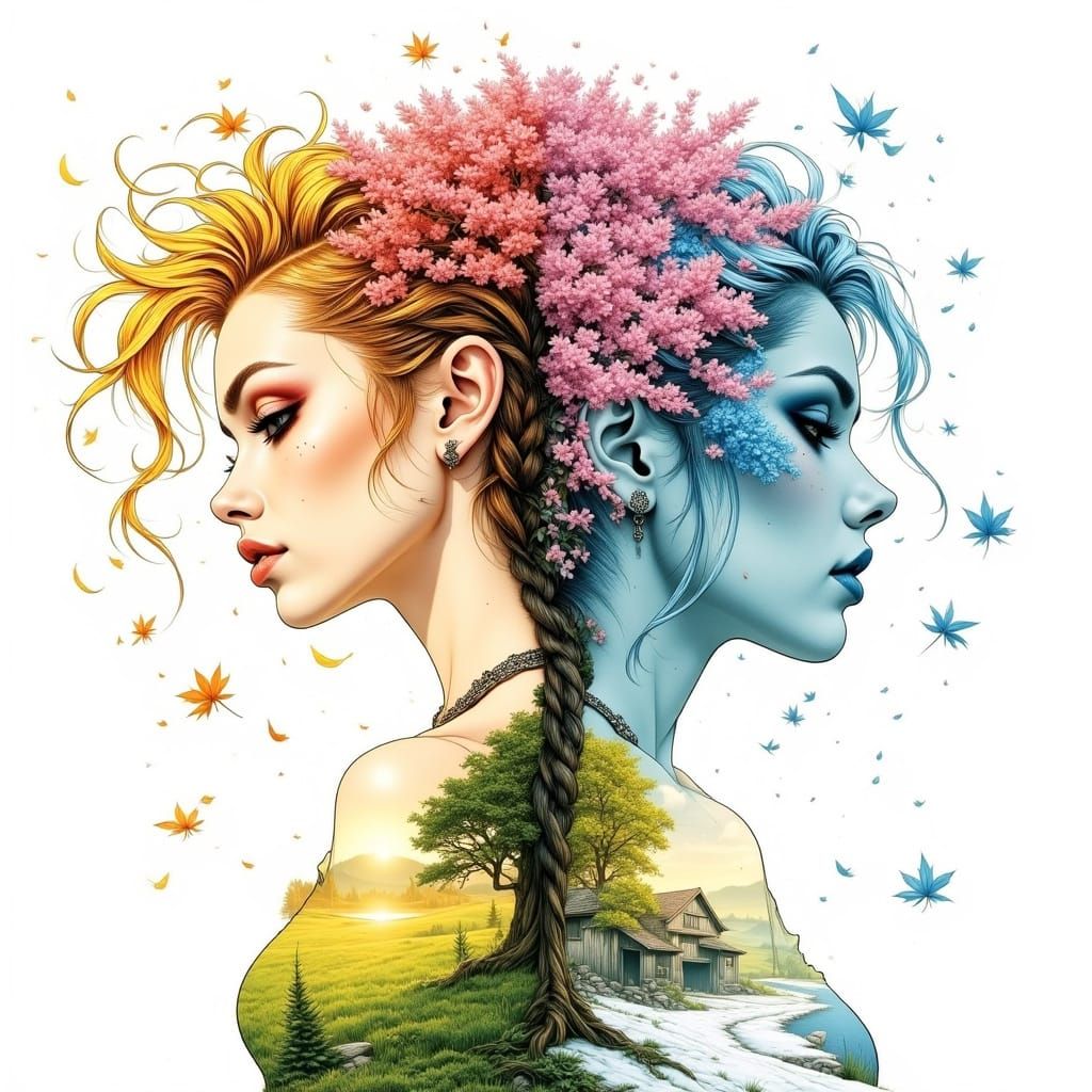 Surreal Seasons Double Exposure Artwork in Ethereal Color Pa...