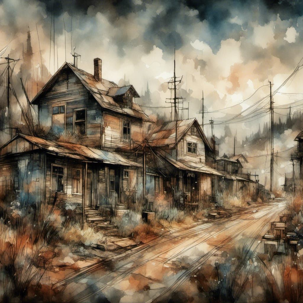 <lora:DreamWash:1.0> Abandoned mining town