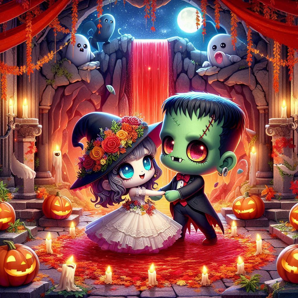 adorably red waterfall prombie night