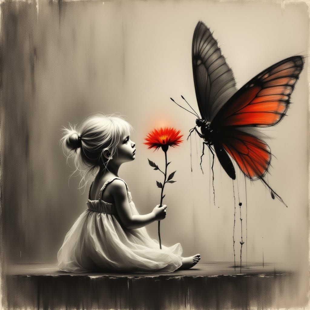 " <lora:Surreal in time:1.0> <lora:Ash and Bloom:1.0> <lora:CharcoalPrudhonDegas:1.0> <lora:Abyss:1.0> A captivating and melancholic image f...