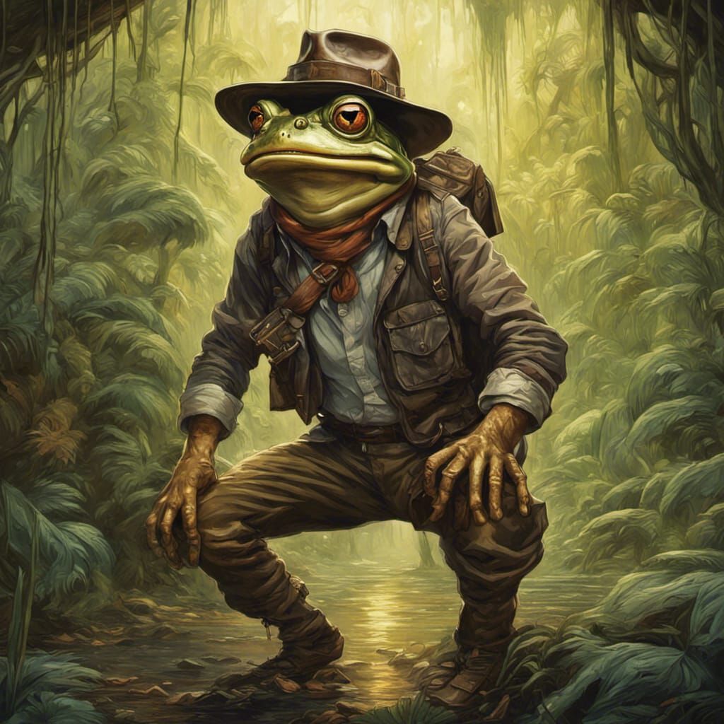 A Frog Dressed Up Like Indiana Jones Epic cinematic brillian...