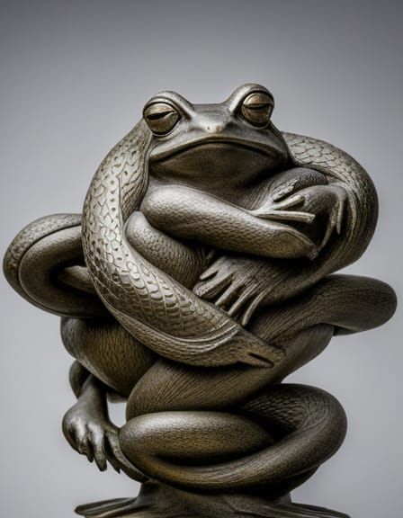Very elaborated trophy for the best frog catcher by volume. the sculpture  representing the frog catcher should display snakes menacing the c - AI  Generated Artwork - NightCafe Creator