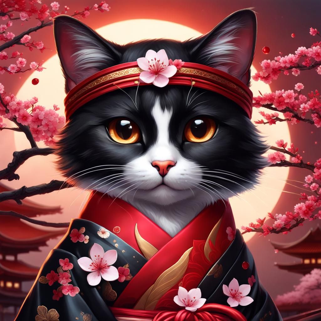 Graceful cat adorned / in kimono, cherry bloom. / Beauty in each step.