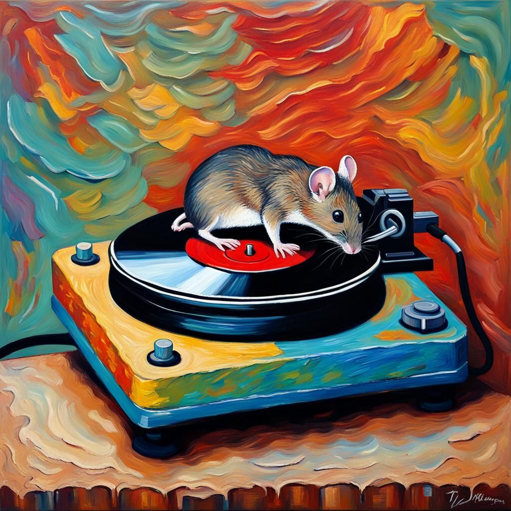 Mouse on record player