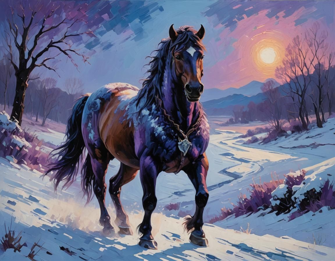 horse in ths morning snow  by @Dark Magoo