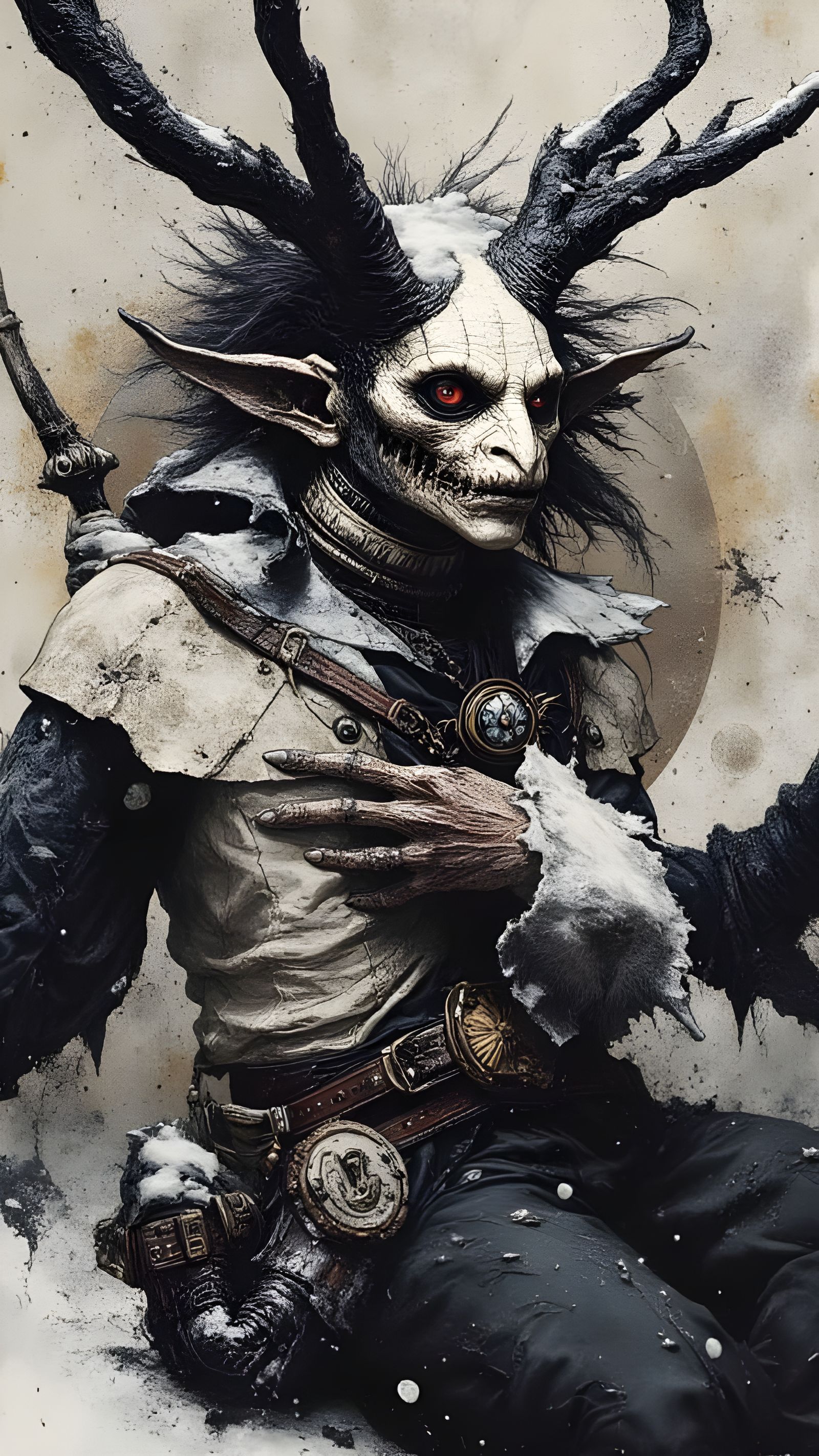 Sinister Demon Creature with Detailed Eyes in Snow