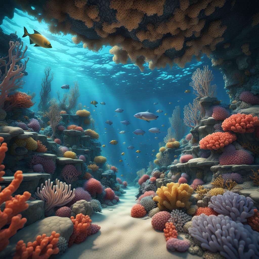 Underwater Mosaic Scene marine life coral reefs - AI Generated Artwork ...