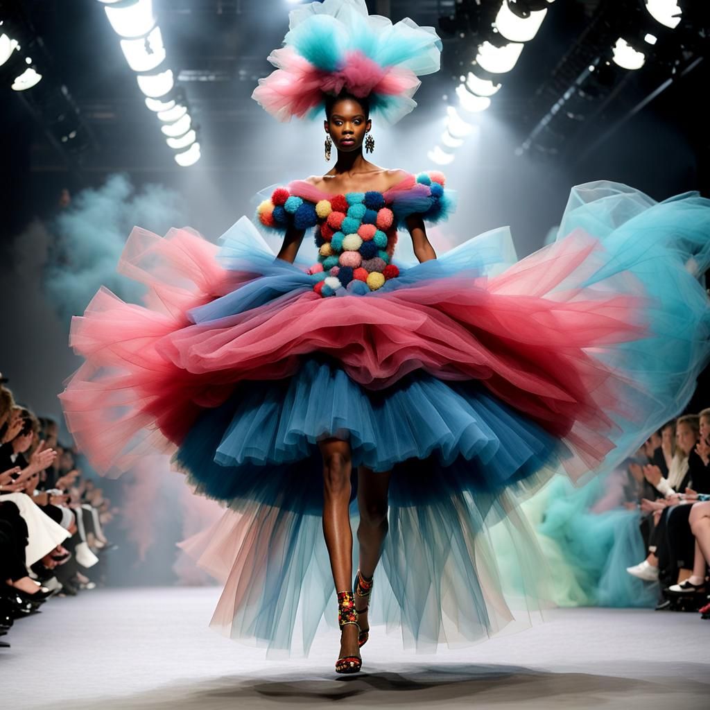 Model walking the NY runway during Fashion Week in a vile, s...
