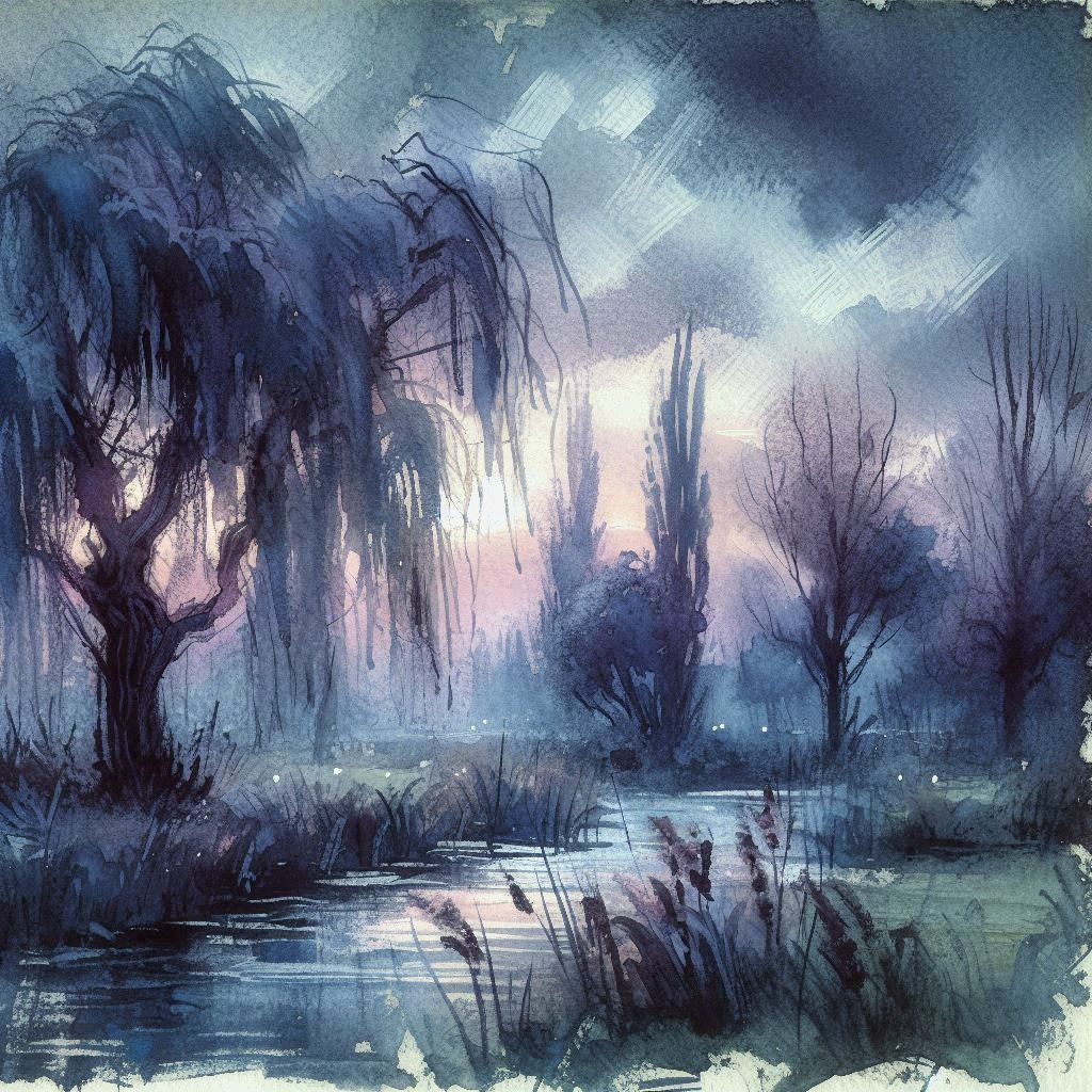 Twilight. Sketch style watercolor