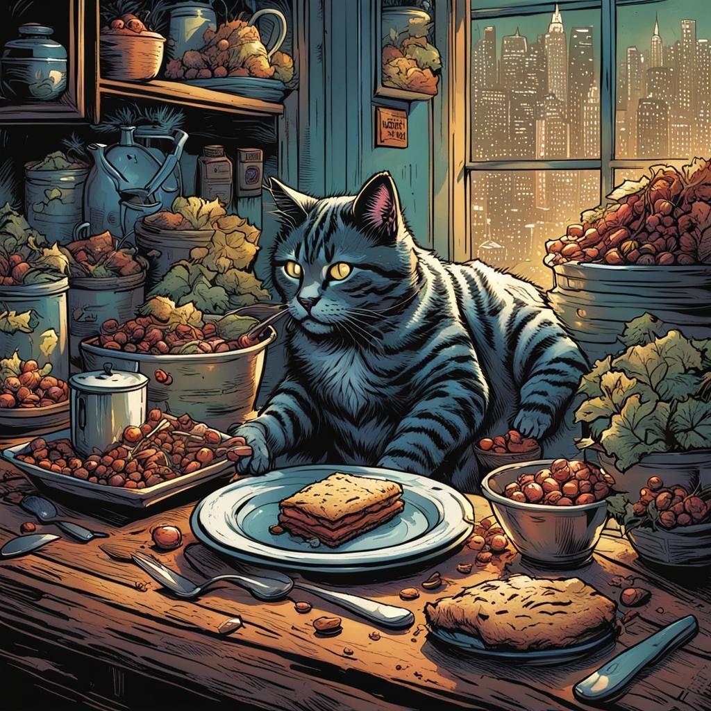 Cat with food again
