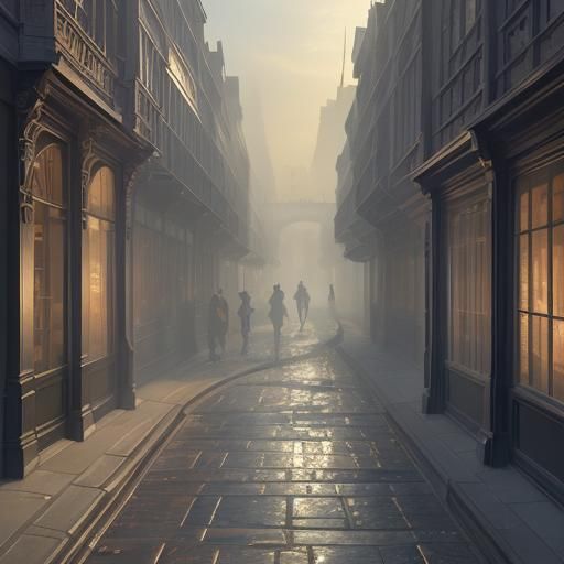 1880s misty London street