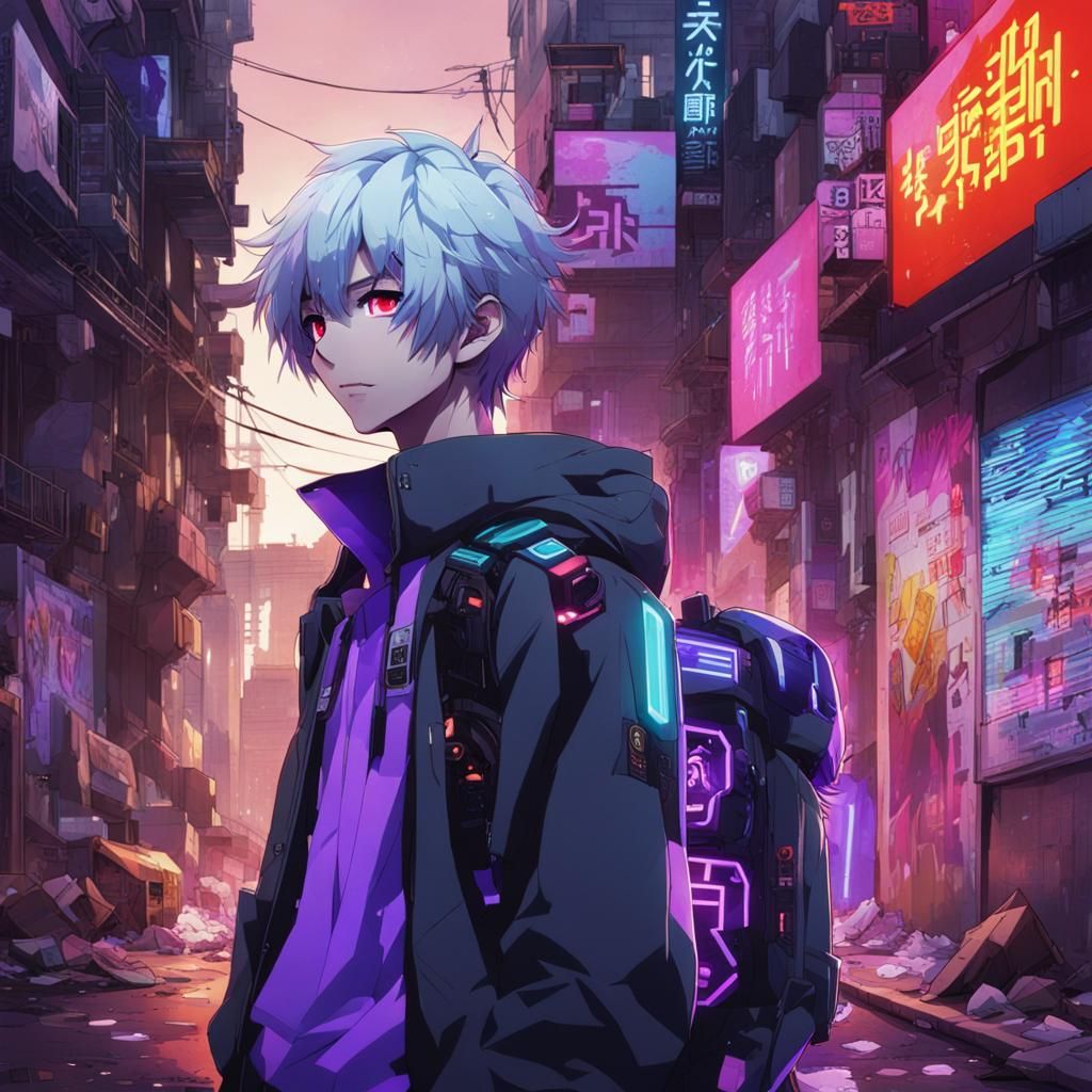 A cyberpunk themed boy - AI Generated Artwork - NightCafe Creator