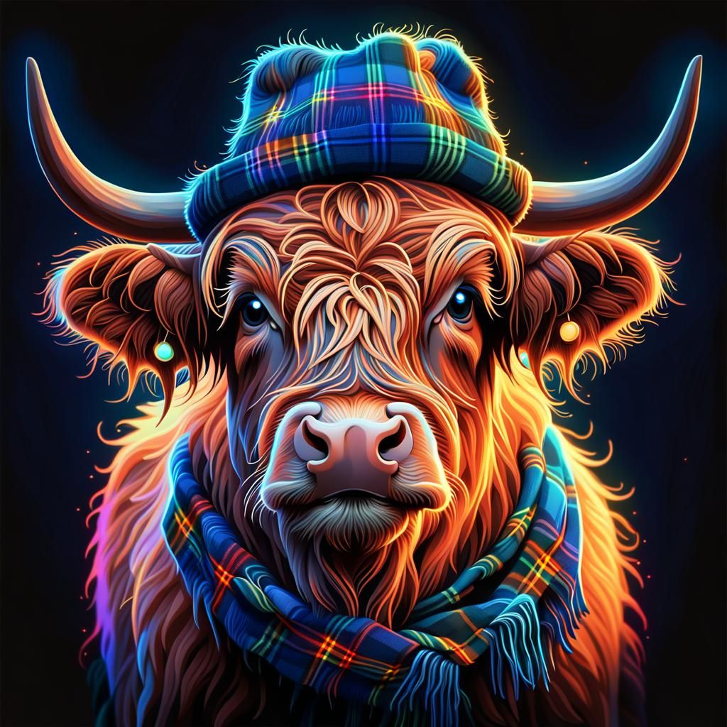 Plaid Highland Cow  by @Chickadee