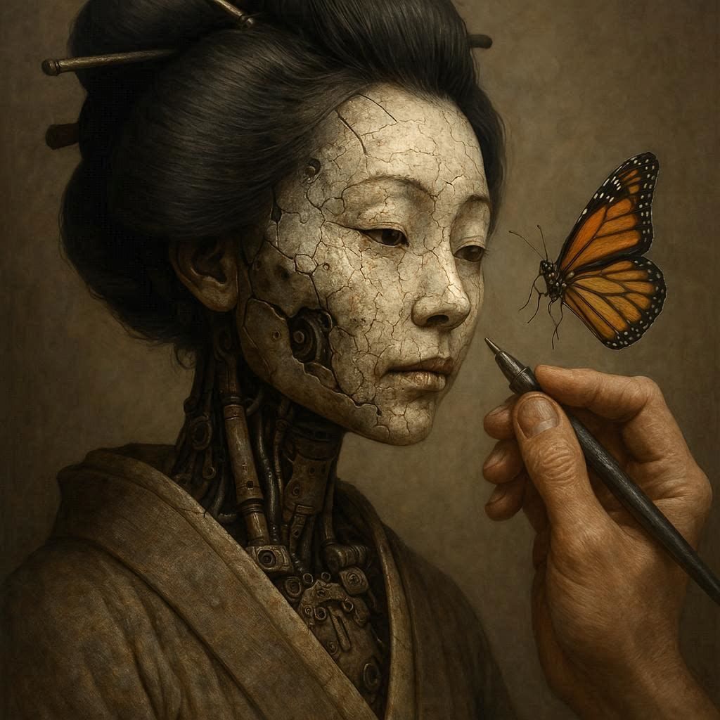 Robotic porcelain Geisha