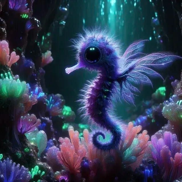 Teeny Tiny Purple Fluffy Seahorse
