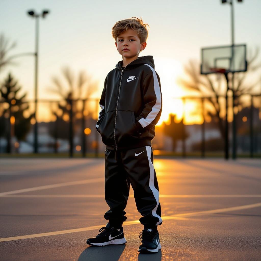 Boy in Hyperrealistic Nike Tracksuit on Court