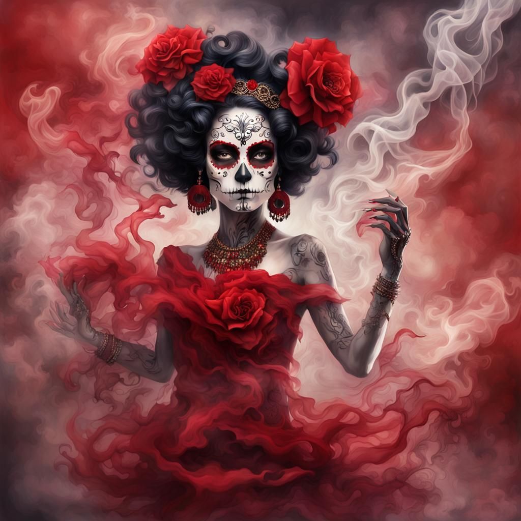 smoke sculpture portrait of betty boop sugar skull, in the style of ...