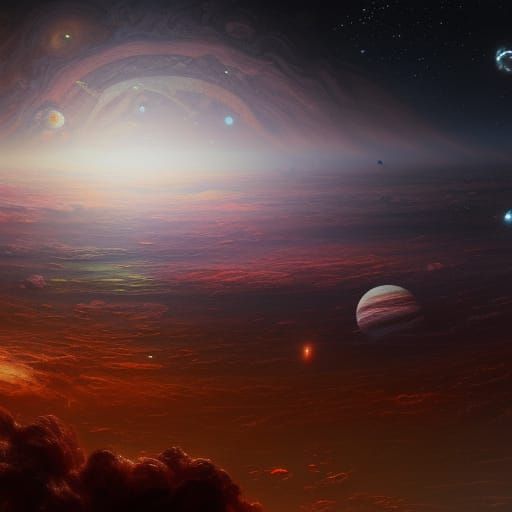 Space port around jupiter ; 8k resolution concept art by Gre...