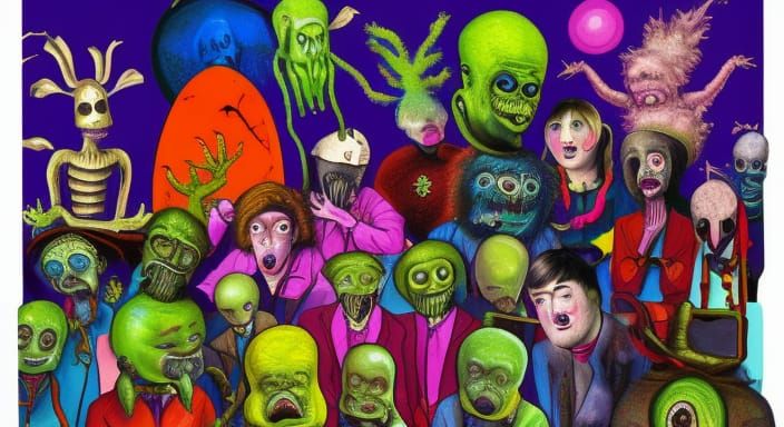 A group of aliens, ghosts, ghouls, misfits, monsters, giant ...