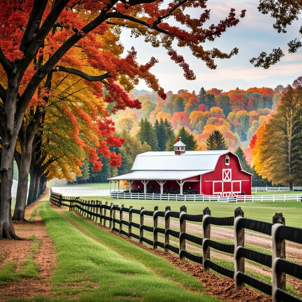 a gorgeous kentucky horse farm with beautiful trees and many ...