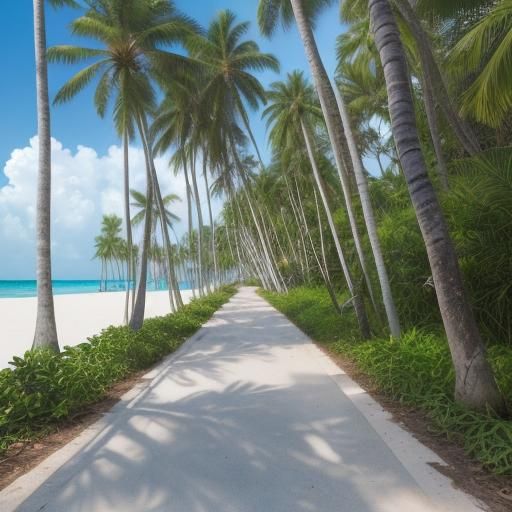 Beautiful beach coconut park trails, with coconut trees alon...