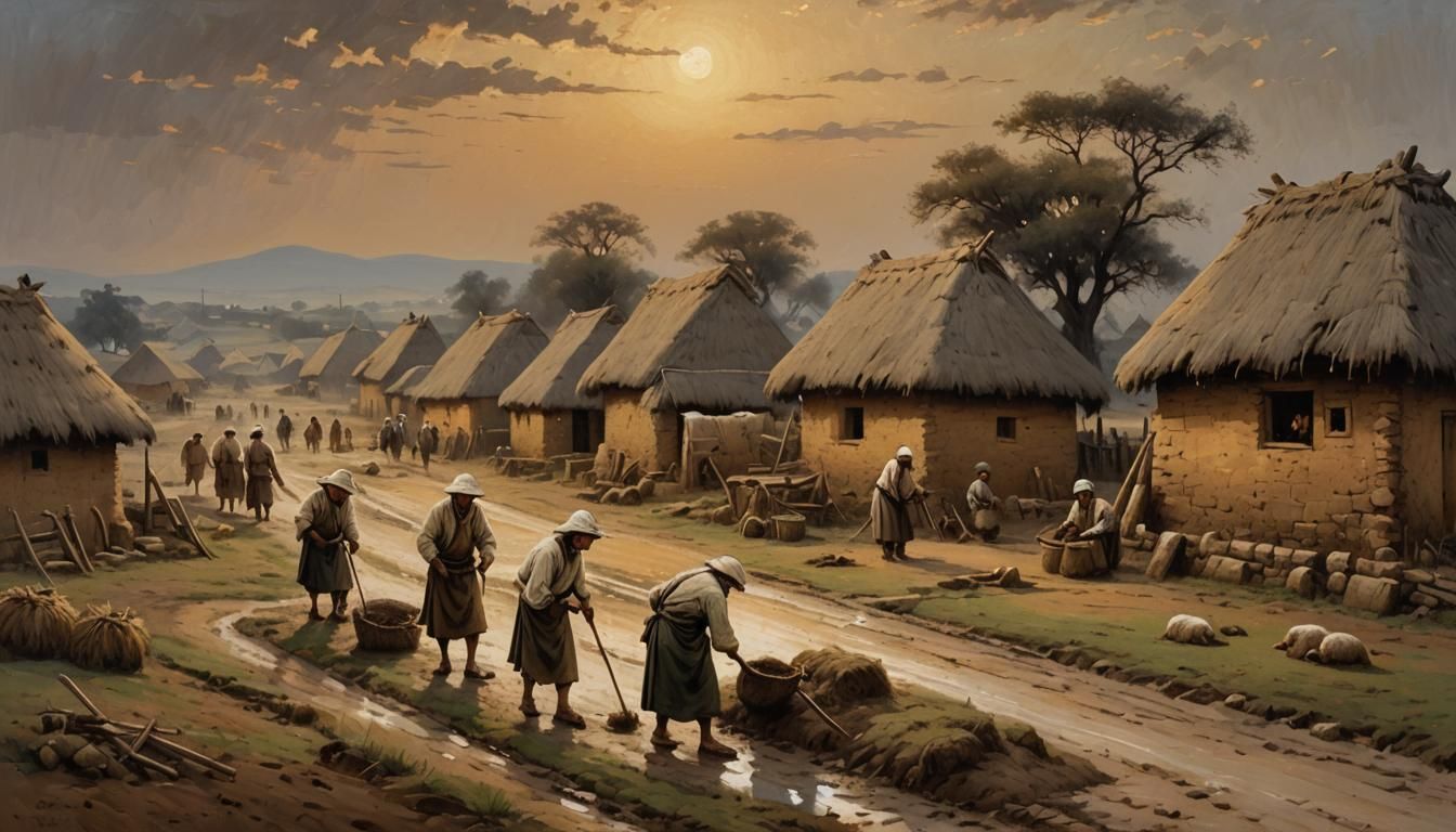 Neolithic village  capturing the essence of early agricultur...