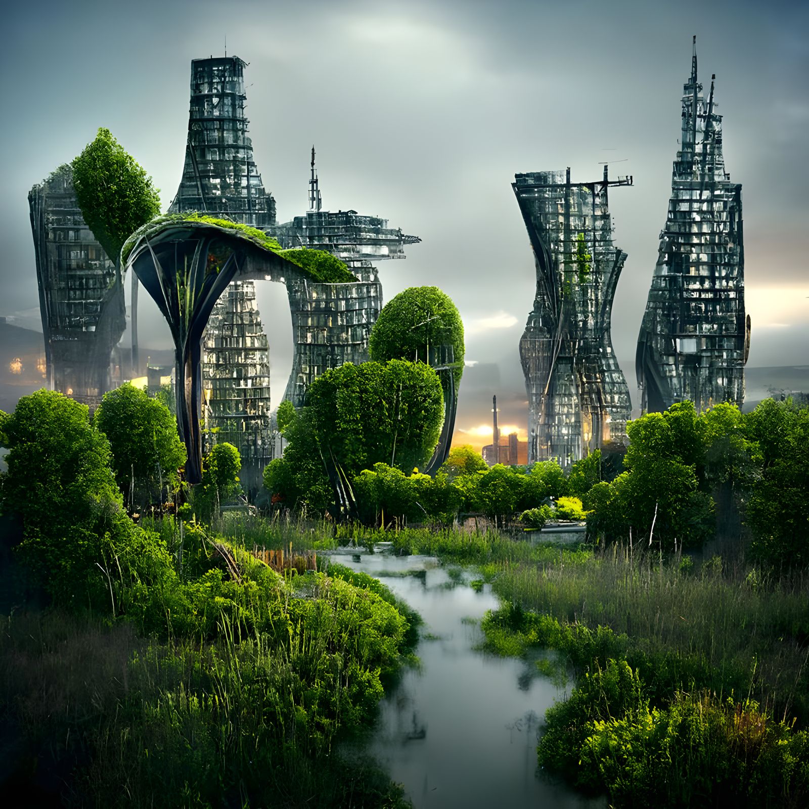 AI Art: Dense Solarpunk City by @eyo1991