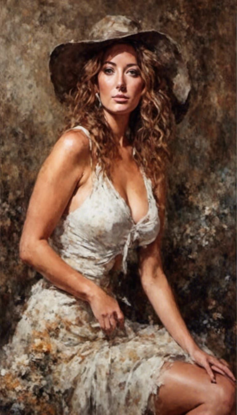 Monet Inspired Pin-Up Girl in Impressionist Style