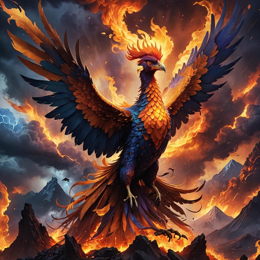 Phoenix Rising: A Volcanic Fantasy Concept Art