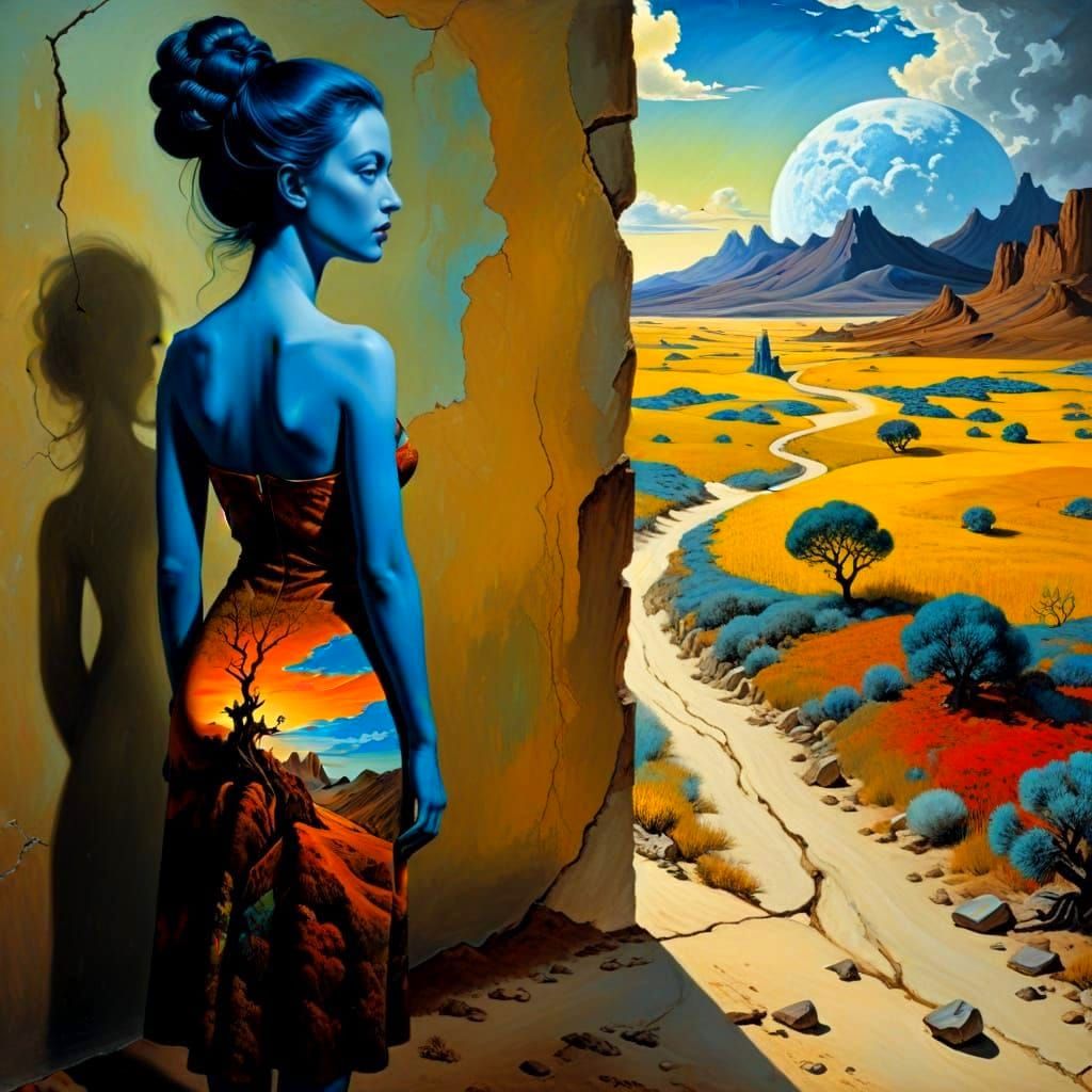 Surrealistic Landscape with Enigmatic Female Figure