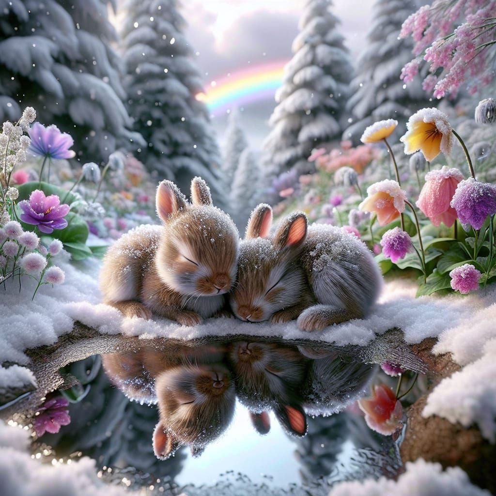 Snuggly Bunnies in the Snow  by @Rosie