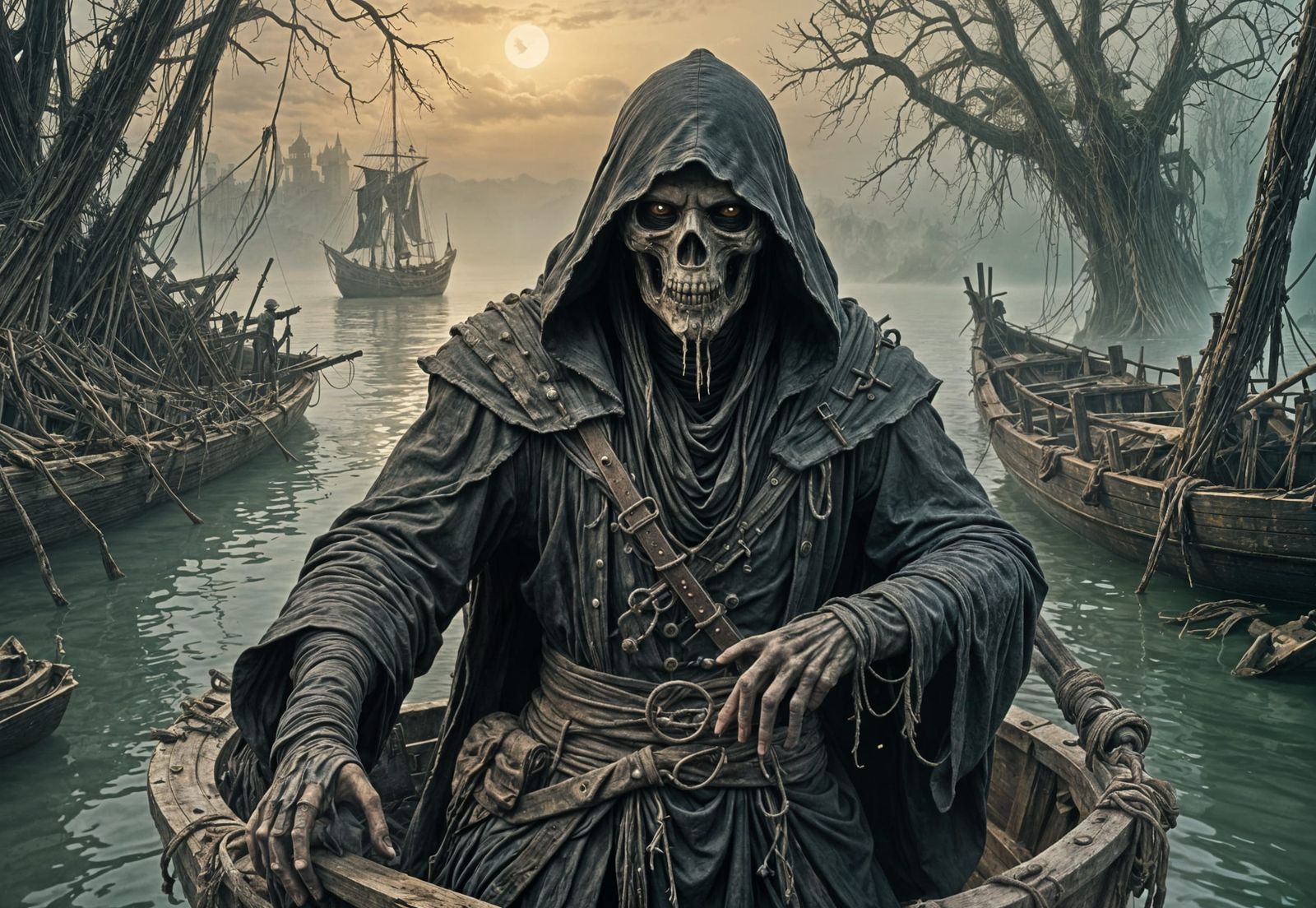 Pay The Ferry Man (River Styx)  by @A C Buxton Mixed Media Artist