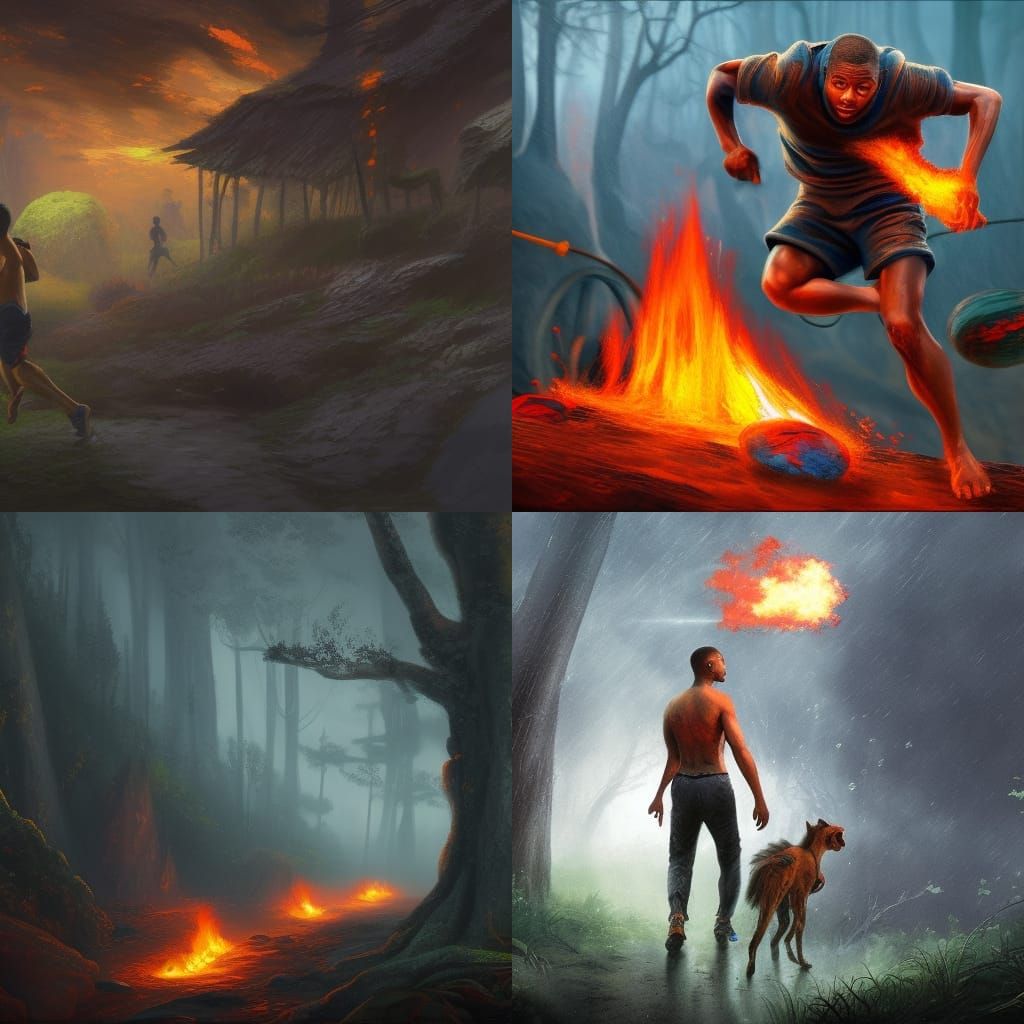 Mbappe, Running with football, Fire, Thunder, Rain