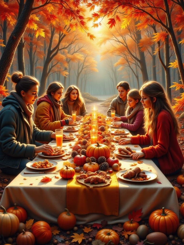 Autumn Gathering in Golden Hour Light