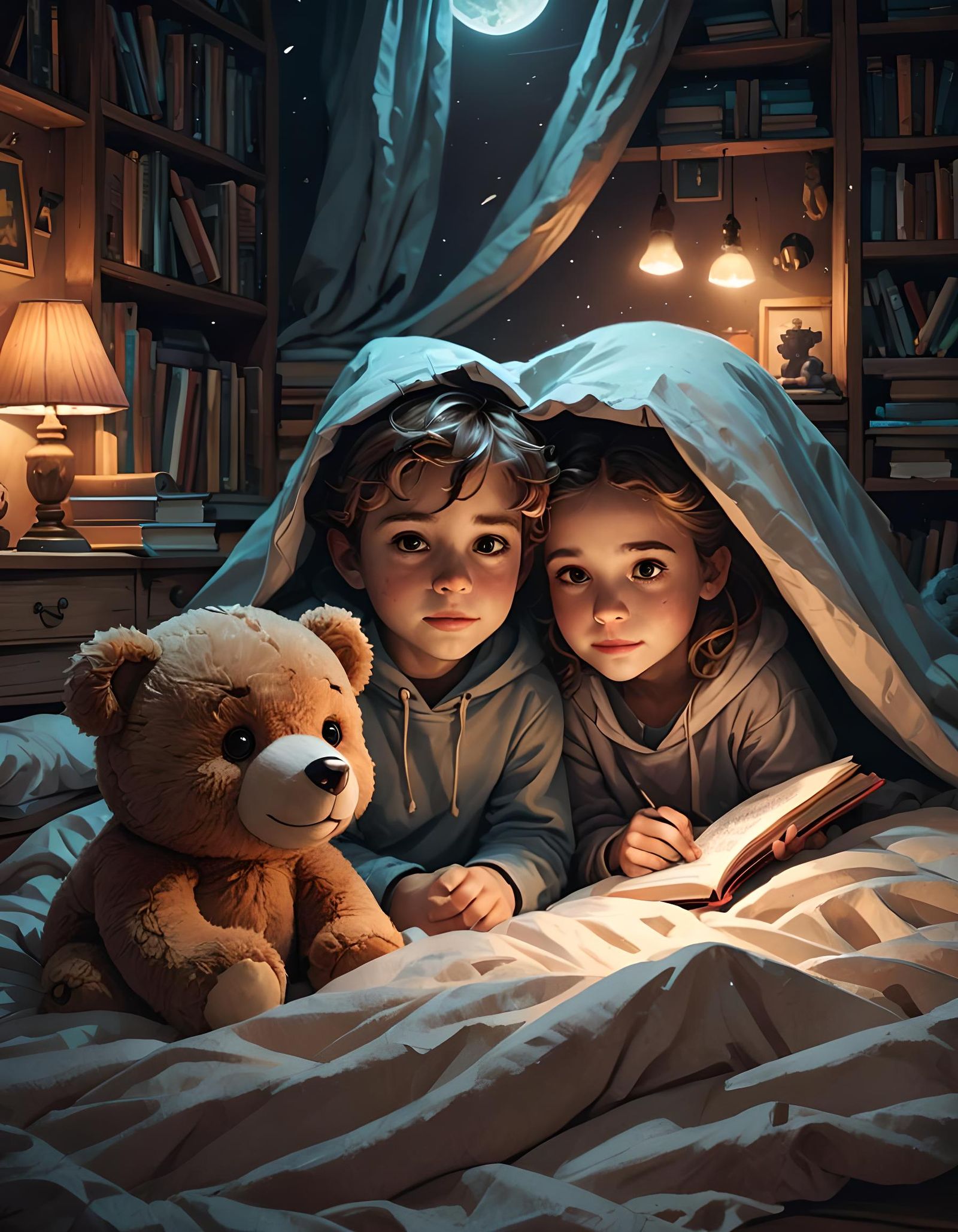 Reading under the blanket at night   by @undefined