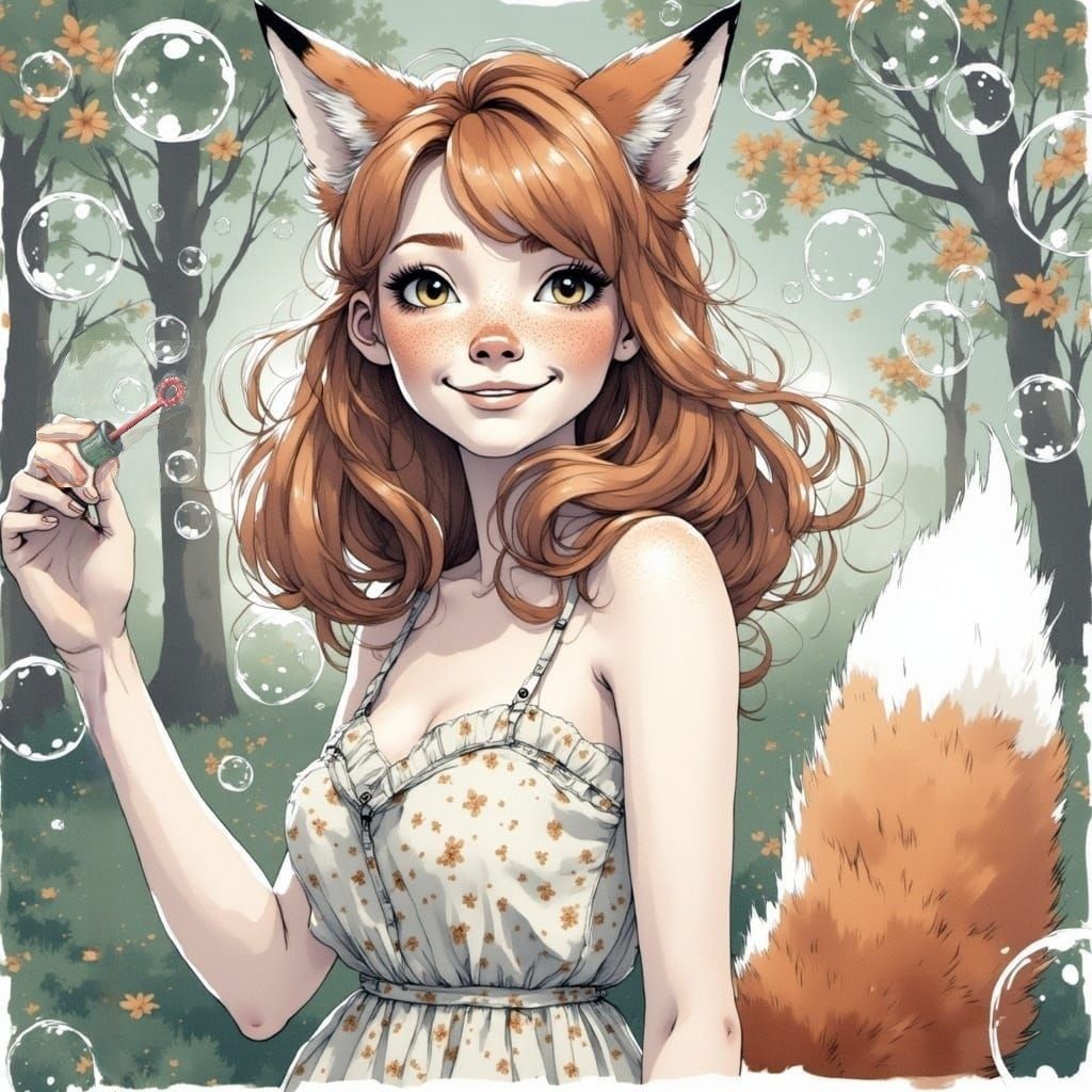 Fox-girl Vixen blowing bubbles