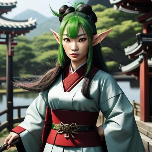 (asian looking .9) female elf with normal sized ears  in sam...