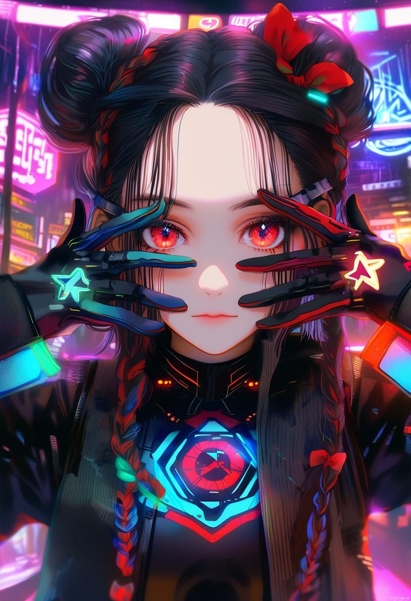 Cyberpunk Bazaar: Neon Lights and Braided Beauty