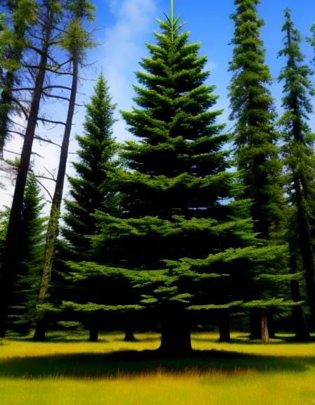 Six Tall Trees Stand Together in Nature