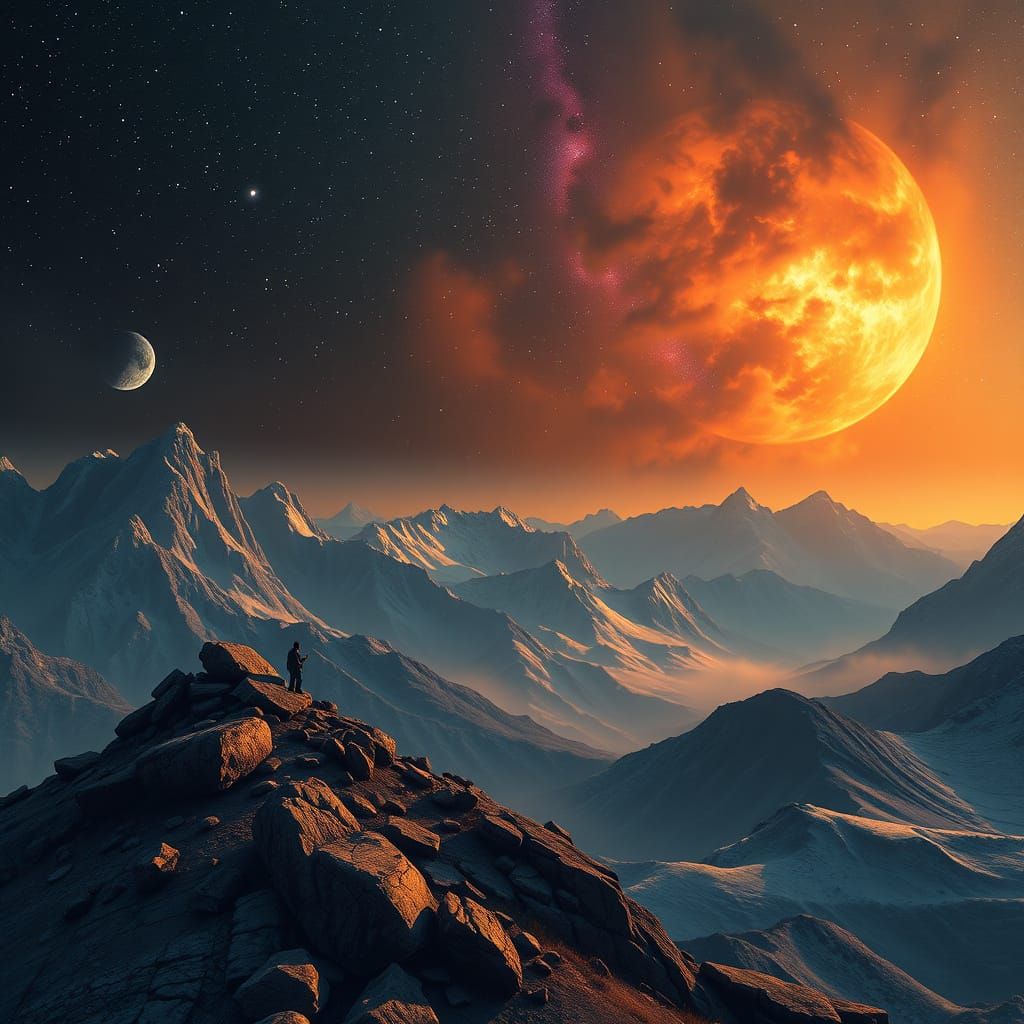 Alien Woman Dancing Under Cosmic Sky