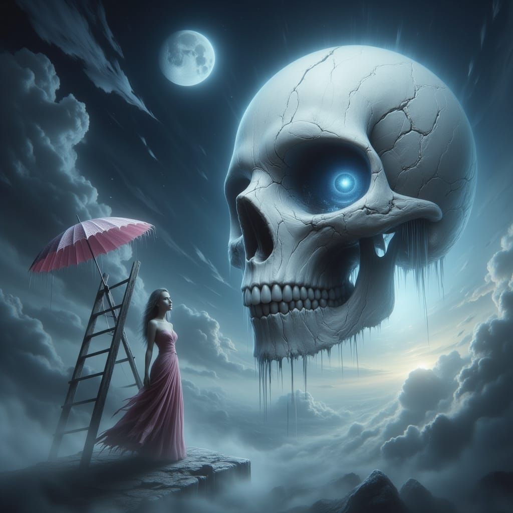 Surreal Skull in the Sky with Ladder